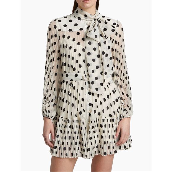 Zimmermann Polka Dot Pussybow Minidress in Cream Black Dot US 6 $895 - Picture 1 of 12